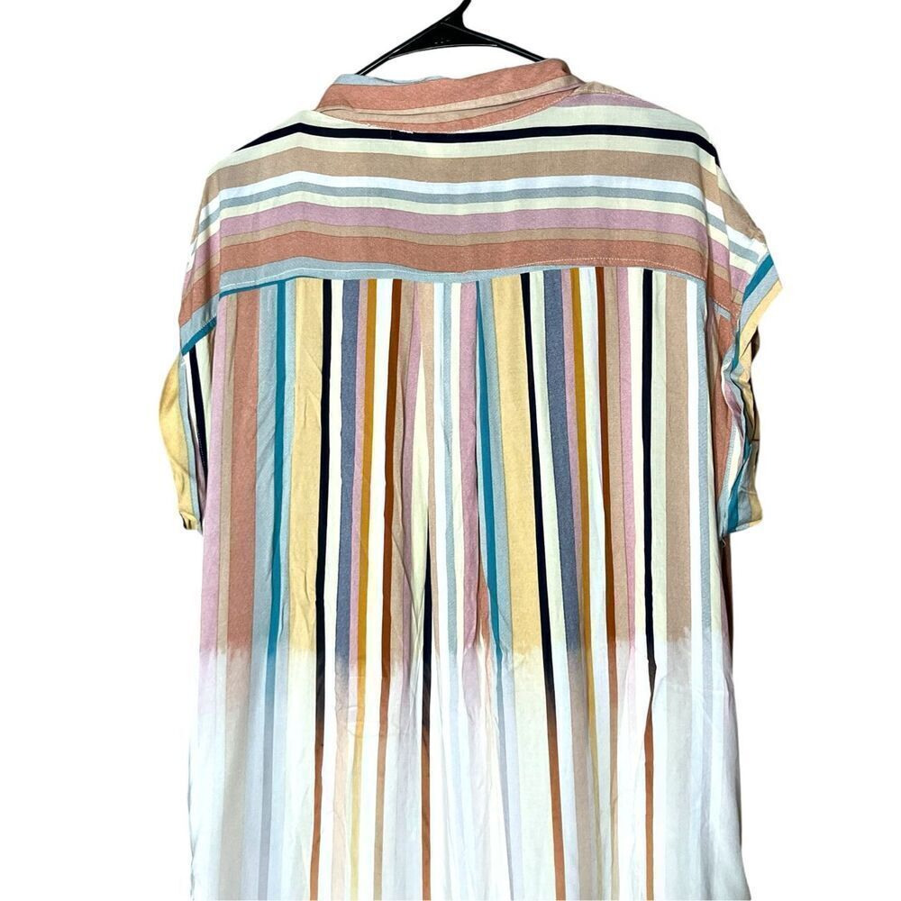 Umgee Striped Short Sleeve Button Down Shirt Dress Size M - Picture 7 of 10